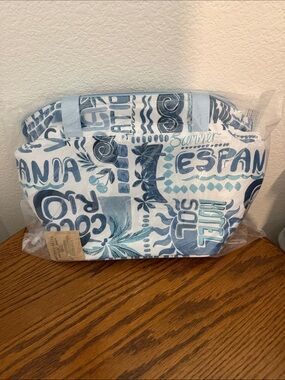 Chico's Cute Summer Print Light Blue and Teal Small Cooler Tote NWT